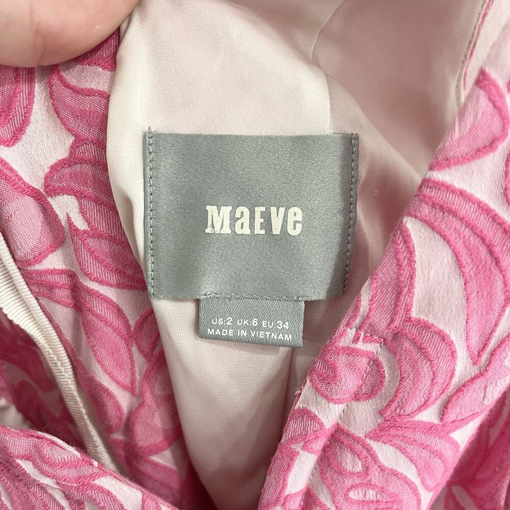 Maeve Anthropologie Fit n Flare Pink Floral Dress Size 2 Sleeveless VV2794 - Picture 3 of 3